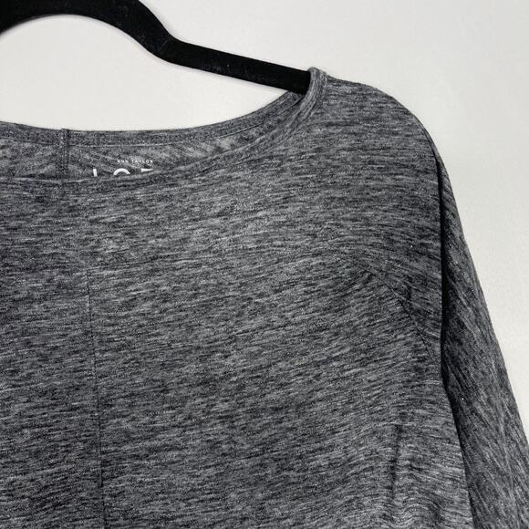 LOFT Medium M Dark Heather Gray 3/4 Sleeve Tee Pleated Back Detail Scoop Neck - Picture 3 of 9